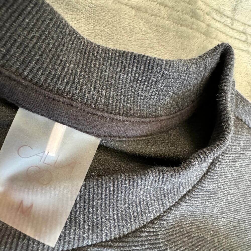 Calia Black Heather Elevate Ottoman Side Ribbed Zip Crew Neck Sweatshirt Medium - Picture 13 of 14